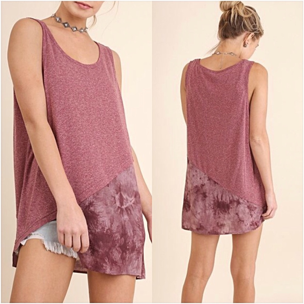 Raspberry Asymmetrical Tie Dye Tank Top S - Picture 2 of 5